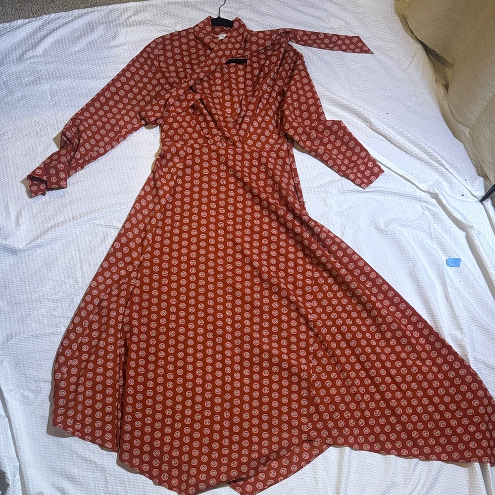 Topshop Red Geometric Long Sleeve Dress